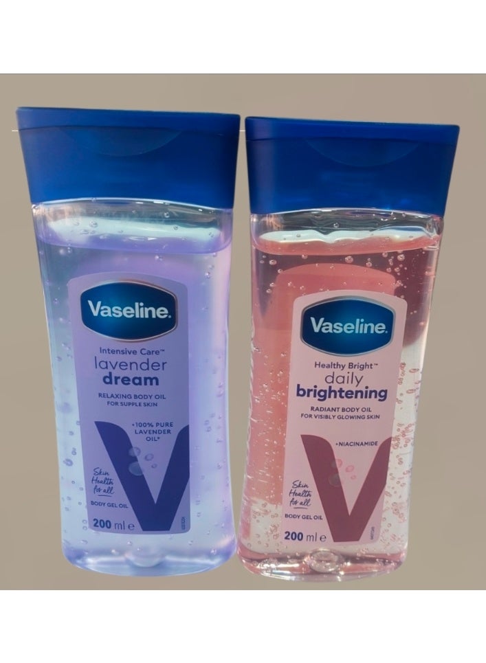 منتجات فازلين جل زيت الجسم للعناية المركزة، برائحة اللافندر المريحة للجسم، بالإضافة إلى زيت فازلين الصحي والمشرق للجسم لتفتيح البشرة وإضفاء النضارة عليها يوميًا، 200 مل + 200 مل